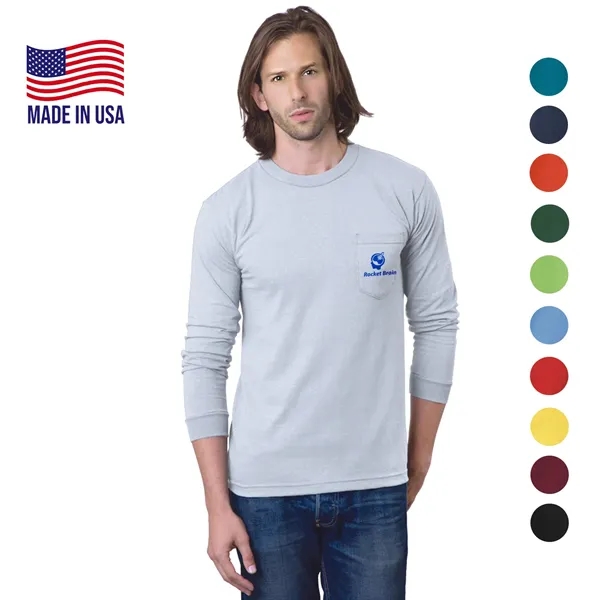 100% Cotton USA-Made Heavyweight Long Sleeve Pocket Crew Tee - 100% Cotton USA-Made Heavyweight Long Sleeve Pocket Crew Tee - Image 0 of 17