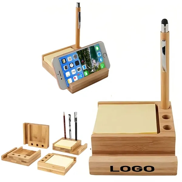 Wooden Desk Organizer Notepad Sticky Notes Pen Phone Holder - Wooden Desk Organizer Notepad Sticky Notes Pen Phone Holder - Image 0 of 2