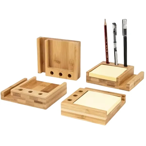 Wooden Desk Organizer Notepad Sticky Notes Pen Phone Holder - Wooden Desk Organizer Notepad Sticky Notes Pen Phone Holder - Image 2 of 2