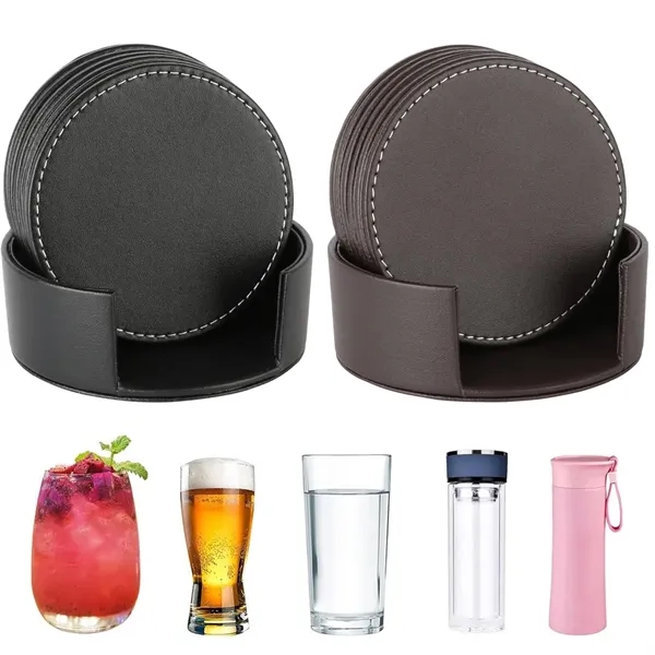 Set of 6 Leather Drink Coasters - Set of 6 Leather Drink Coasters - Image 0 of 4