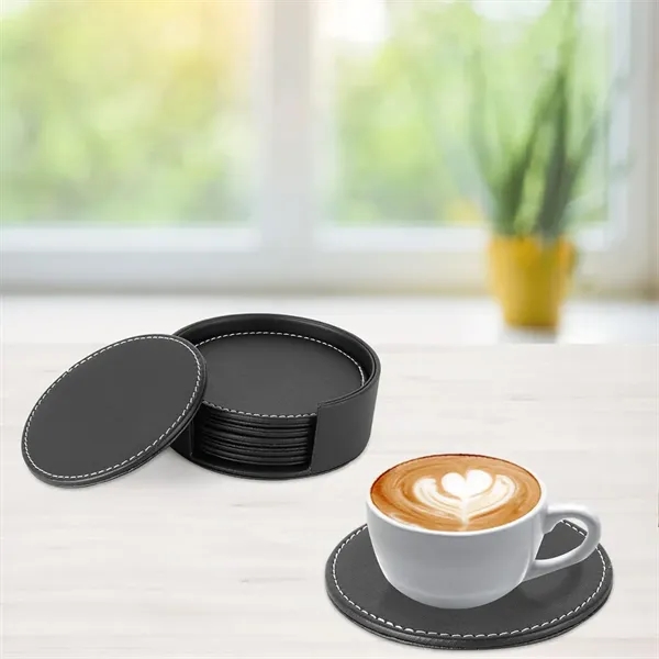 Set of 6 Leather Drink Coasters - Set of 6 Leather Drink Coasters - Image 2 of 4