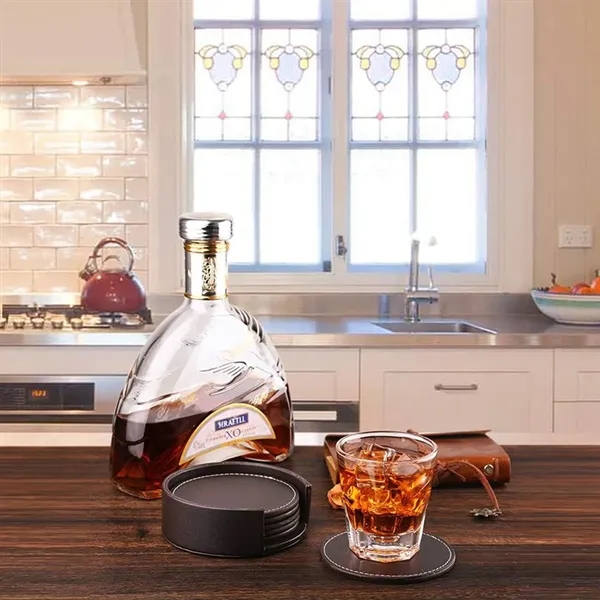 Set of 6 Leather Drink Coasters - Set of 6 Leather Drink Coasters - Image 4 of 4
