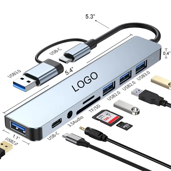 Portable Aluminum Type-C & USB Multifunction Hub - Portable Aluminum Type-C & USB Multifunction Hub - Image 0 of 1