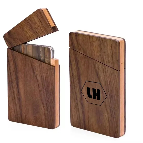 Walnut Wood Business Card Holder with Magnetic Closure - Walnut Wood Business Card Holder with Magnetic Closure - Image 0 of 2
