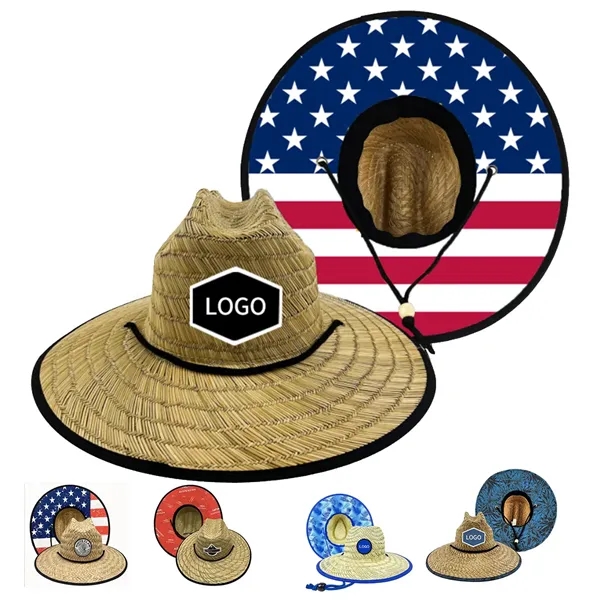 Summer Wide Brim Straw Woven Sun Hat With  Patch - Summer Wide Brim Straw Woven Sun Hat With  Patch - Image 0 of 5