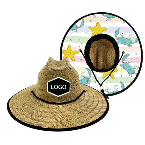 Summer Wide Brim Straw Woven Sun Hat With  Patch - Summer Wide Brim Straw Woven Sun Hat With  Patch - Image 4 of 5