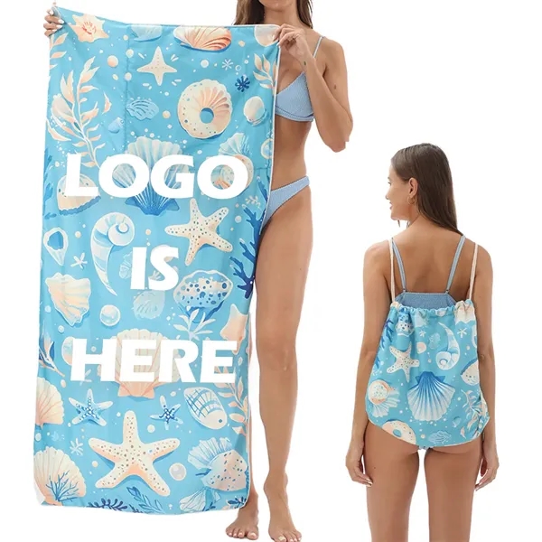 2-in-1 Foldable Beach Towel Drawstring Bag - 2-in-1 Foldable Beach Towel Drawstring Bag - Image 0 of 3