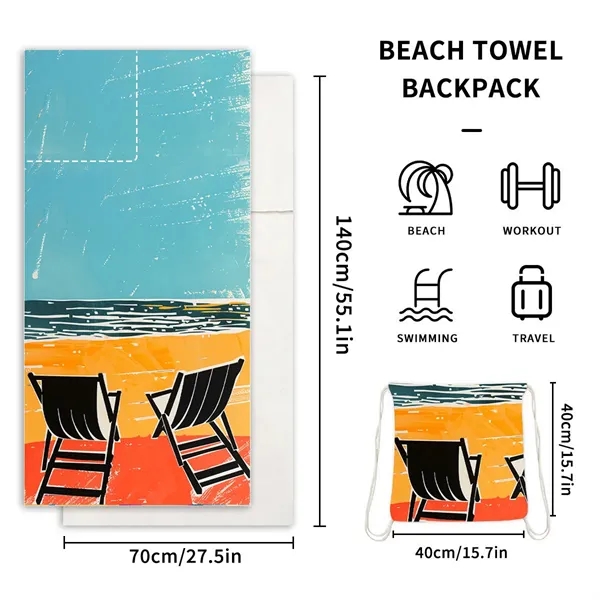 2-in-1 Foldable Beach Towel Drawstring Bag - 2-in-1 Foldable Beach Towel Drawstring Bag - Image 1 of 3