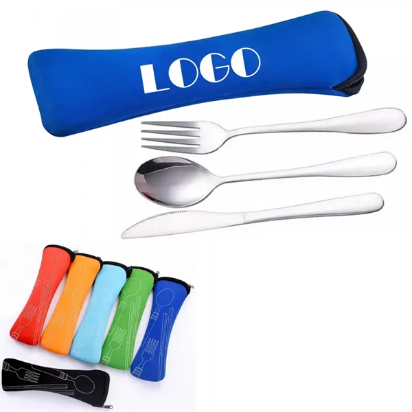 Stainless Steel Travel Cutlery Set with Pouch - Stainless Steel Travel Cutlery Set with Pouch - Image 0 of 2