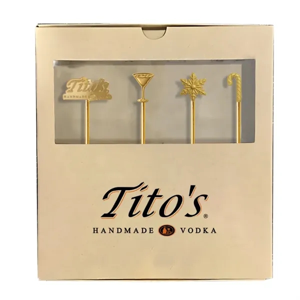 4-Pack Custom Molded Stainless Steel Cocktail Picks with Box - 4-Pack Custom Molded Stainless Steel Cocktail Picks with Box - Image 0 of 4