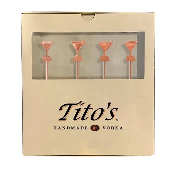4-Pack Custom Molded Stainless Steel Cocktail Picks with Box - 4-Pack Custom Molded Stainless Steel Cocktail Picks with Box - Image 1 of 4