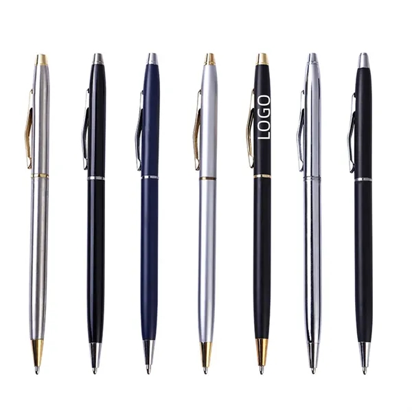 Slim Metallic Retractable Ballpoint Pens - Slim Metallic Retractable Ballpoint Pens - Image 0 of 2