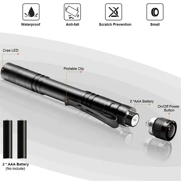 Waterproof Aluminum Mini Pocket Pen Flashlight with Clip - Waterproof Aluminum Mini Pocket Pen Flashlight with Clip - Image 2 of 5
