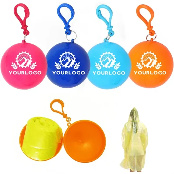 2 1/2" Portable Disposable Rain Poncho Ball w/Carabiner - 2 1/2" Portable Disposable Rain Poncho Ball w/Carabiner - Image 0 of 2