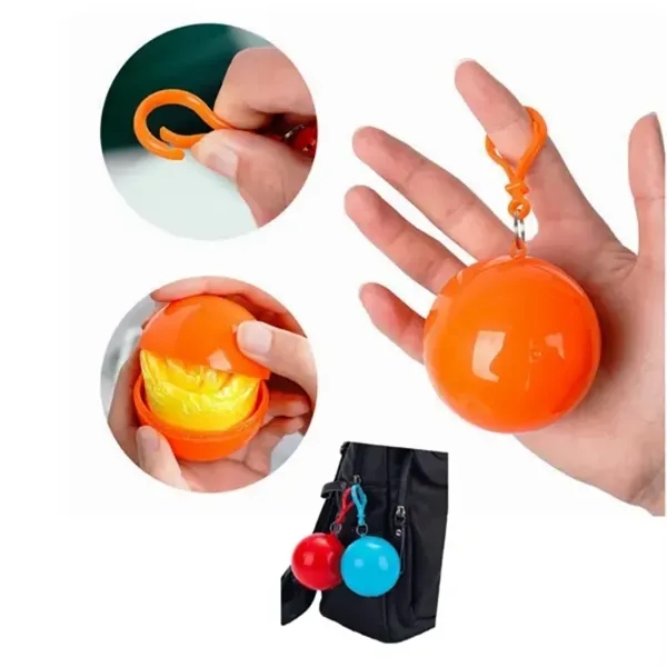 2 1/2" Portable Disposable Rain Poncho Ball w/Carabiner - 2 1/2" Portable Disposable Rain Poncho Ball w/Carabiner - Image 1 of 2