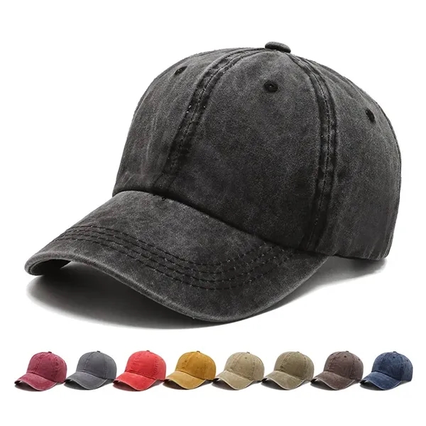 Vintage Washed Distressed Twill Cotton Baseball Cap - Vintage Washed Distressed Twill Cotton Baseball Cap - Image 0 of 2