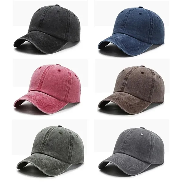 Vintage Washed Distressed Twill Cotton Baseball Cap - Vintage Washed Distressed Twill Cotton Baseball Cap - Image 2 of 2