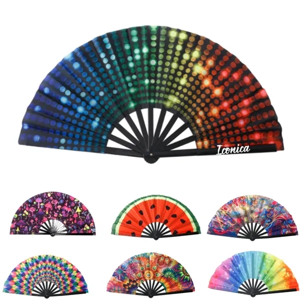 Large Bamboo & Nylon Folding Hand Fan - Large Bamboo & Nylon Folding Hand Fan - Image 0 of 1