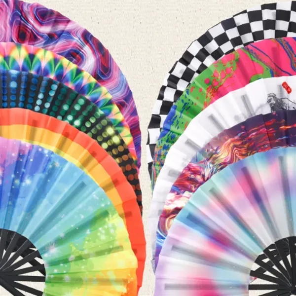 Large Bamboo & Nylon Folding Hand Fan - Large Bamboo & Nylon Folding Hand Fan - Image 1 of 1