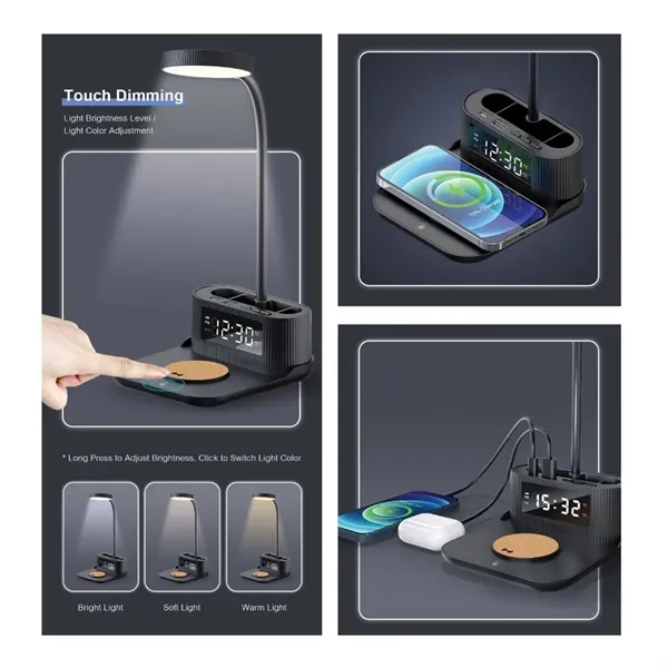 Desk Lamp with 15 Wireless Charger, Clock, and Pen Holder - Desk Lamp with 15 Wireless Charger, Clock, and Pen Holder - Image 2 of 3