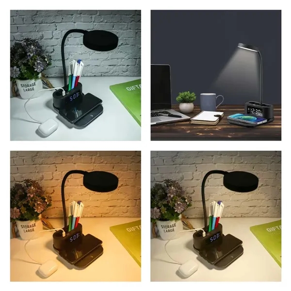 Desk Lamp with 15 Wireless Charger, Clock, and Pen Holder - Desk Lamp with 15 Wireless Charger, Clock, and Pen Holder - Image 3 of 3