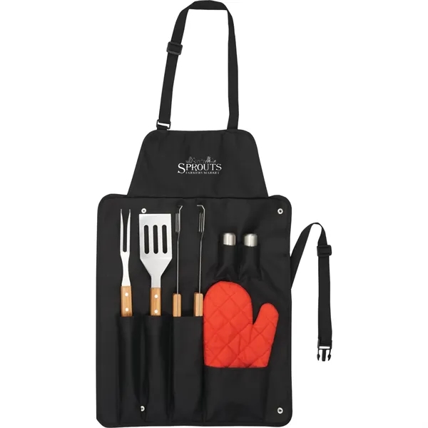 Custom BBQ Now Apron and 7 piece BBQ Set