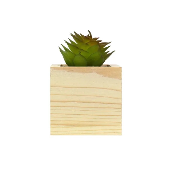 Wooden Planter with Artificial Succulent - Wooden Planter with Artificial Succulent - Image 2 of 2