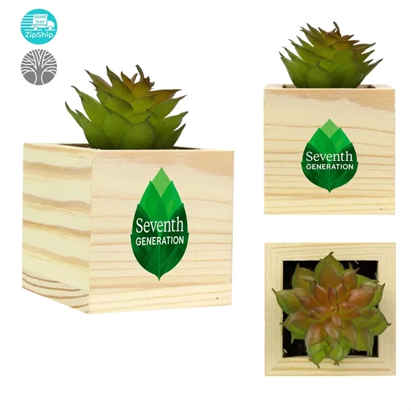 Custom Wooden Planter with Artificial Succulent