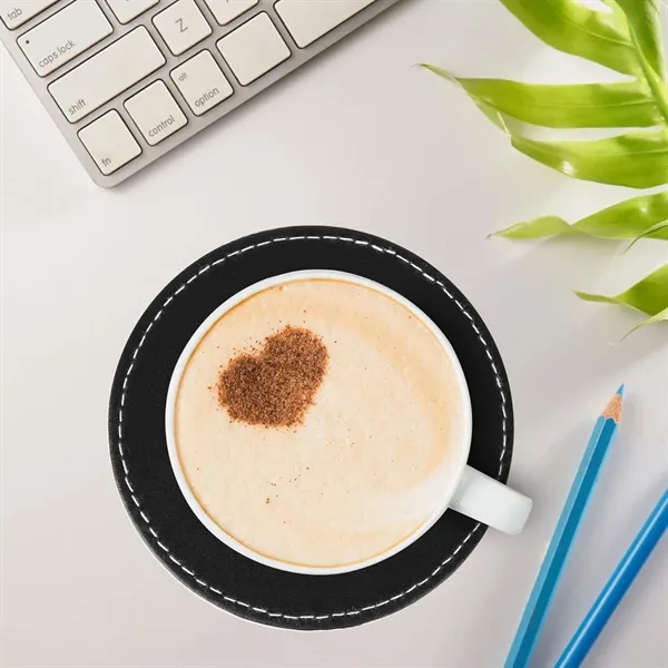 Set of 6 Leather Drink Coasters Round Cup Mat Pad - Set of 6 Leather Drink Coasters Round Cup Mat Pad - Image 2 of 7