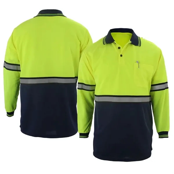 First Class Long Sleeve Polo Shirt Reflective Stripes - First Class Long Sleeve Polo Shirt Reflective Stripes - Image 0 of 1