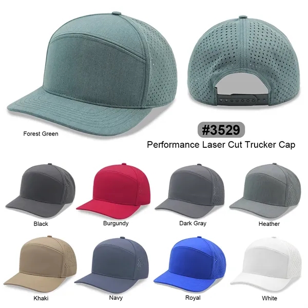 7 Panels Golf trucker cap w/ laser cut mesh back - 7 Panels Golf trucker cap w/ laser cut mesh back - Image 0 of 14