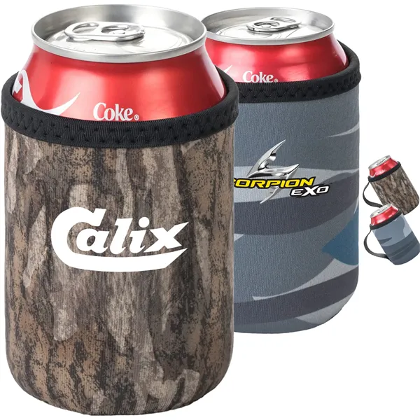 12 Oz. Neoprene collapsible camo Can Cooler w/ Strap Handle - 12 Oz. Neoprene collapsible camo Can Cooler w/ Strap Handle - Image 0 of 12