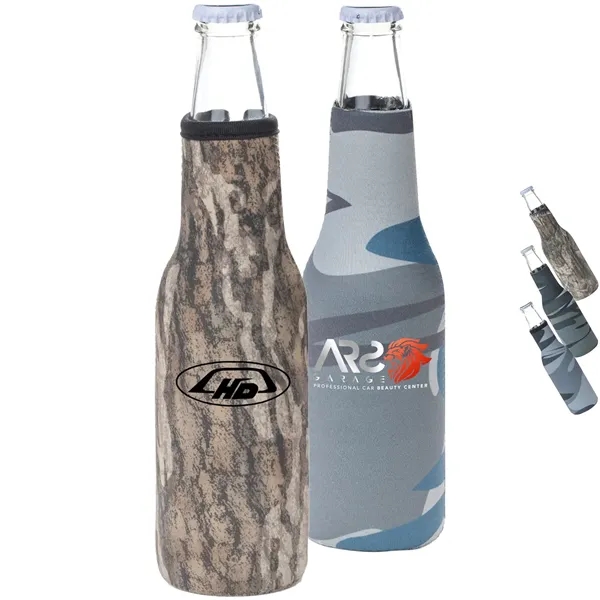 12 Oz. Neoprene collapsible camo Bottle Cooler w/ Opener - 12 Oz. Neoprene collapsible camo Bottle Cooler w/ Opener - Image 0 of 19