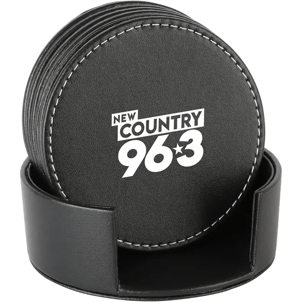 Set of 6 Leather Drink Coasters Round Cup Mat Pad - Set of 6 Leather Drink Coasters Round Cup Mat Pad - Image 1 of 7