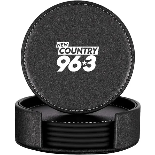 Set of 6 Leather Drink Coasters Round Cup Mat Pad - Set of 6 Leather Drink Coasters Round Cup Mat Pad - Image 0 of 7