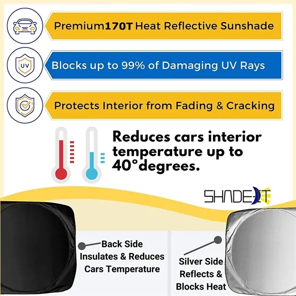 Car Windshield Sun Shade with Storage Pouch - Car Windshield Sun Shade with Storage Pouch - Image 2 of 4