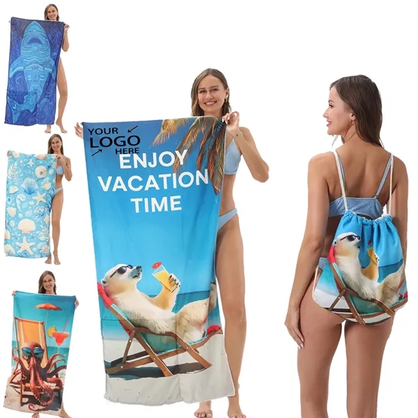 Custom 2 in 1 Foldable Microfiber Beach Towel Backpack - Custom 2 in 1 Foldable Microfiber Beach Towel Backpack - Image 0 of 4