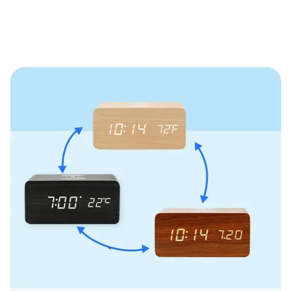 Wooden Color Digital Alarm Clock with Wireless Charging - Wooden Color Digital Alarm Clock with Wireless Charging - Image 5 of 5