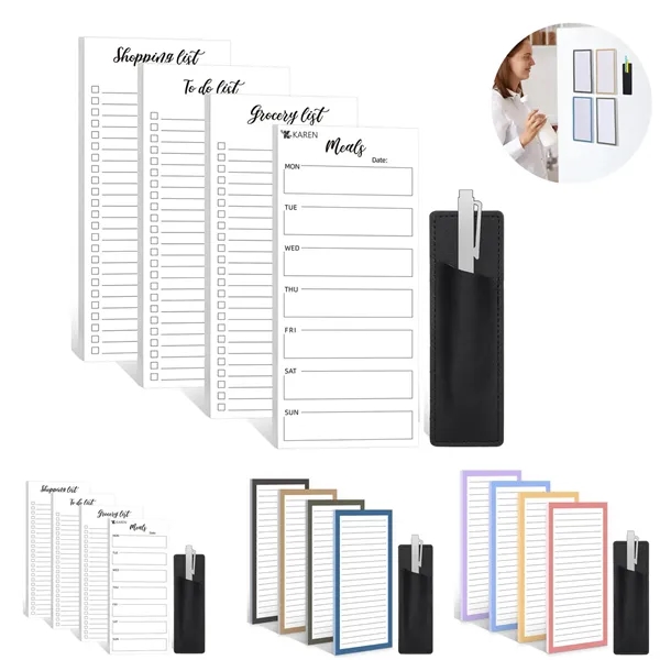 4 Pack Magnetic Fridge Notepad Set w/ Pen Holder - 4 Pack Magnetic Fridge Notepad Set w/ Pen Holder - Image 0 of 6