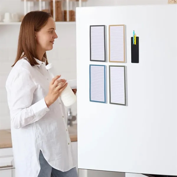 4 Pack Magnetic Fridge Notepad Set w/ Pen Holder - 4 Pack Magnetic Fridge Notepad Set w/ Pen Holder - Image 5 of 6