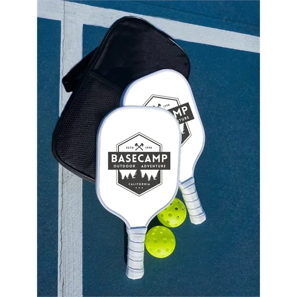 Custom Fiberglass Pickleball Paddle Set with Bag - White - Custom Fiberglass Pickleball Paddle Set with Bag - White - Image 1 of 7