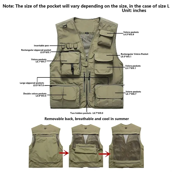 Multi-functional Outdoor Quick-Drying Vest w/ Mesh & Zipper - Multi-functional Outdoor Quick-Drying Vest w/ Mesh & Zipper - Image 6 of 7