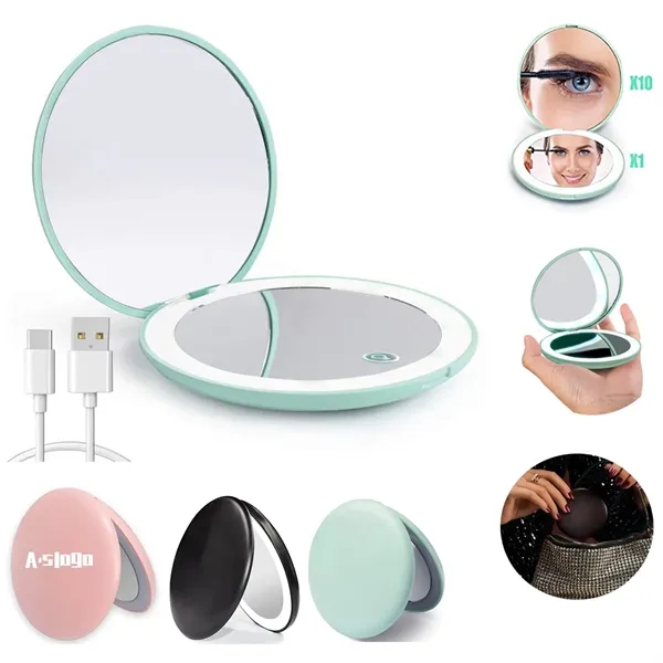 Rechargeable LED Travel Makeup Mirror - Rechargeable LED Travel Makeup Mirror - Image 0 of 4