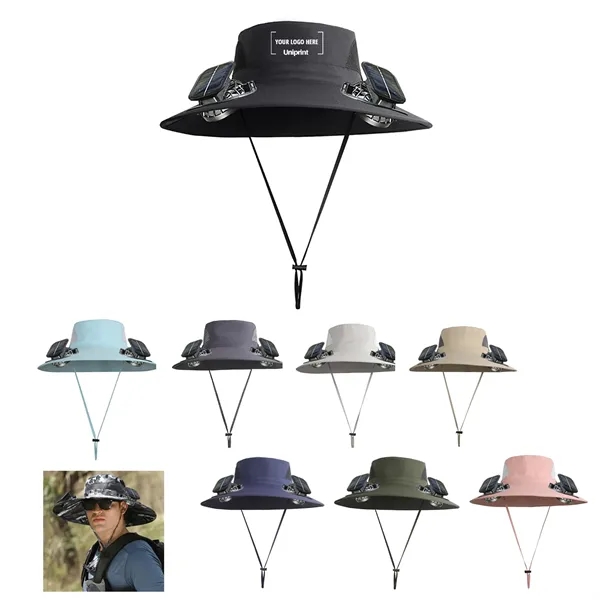 Outdoor Wide Brim Sun Hat with 2 Solar Fan - Outdoor Wide Brim Sun Hat with 2 Solar Fan - Image 0 of 5