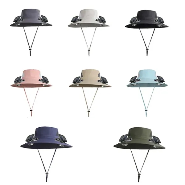 Outdoor Wide Brim Sun Hat with 2 Solar Fan - Outdoor Wide Brim Sun Hat with 2 Solar Fan - Image 1 of 5
