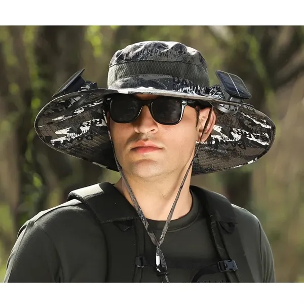 Outdoor Wide Brim Sun Hat with 2 Solar Fan - Outdoor Wide Brim Sun Hat with 2 Solar Fan - Image 2 of 5