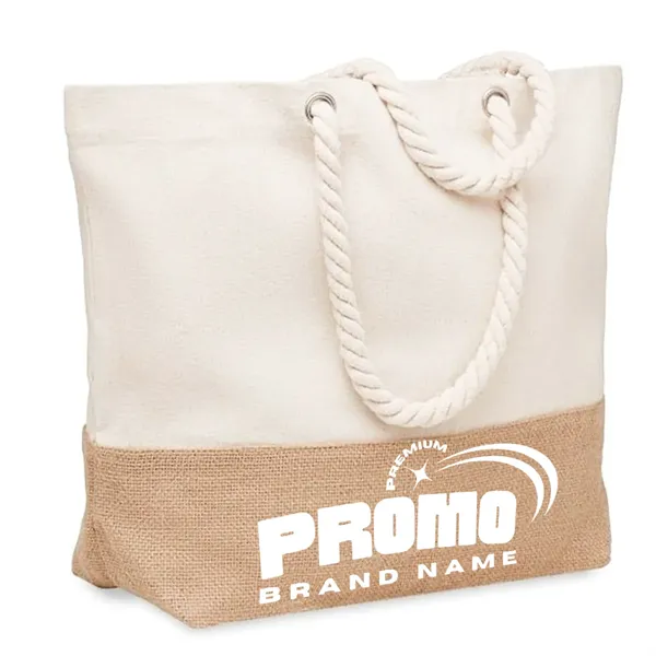 Canvas and Jute Tote Bag with Rope Handles - Canvas and Jute Tote Bag with Rope Handles - Image 0 of 4