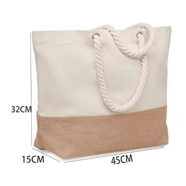 Canvas and Jute Tote Bag with Rope Handles - Canvas and Jute Tote Bag with Rope Handles - Image 1 of 4