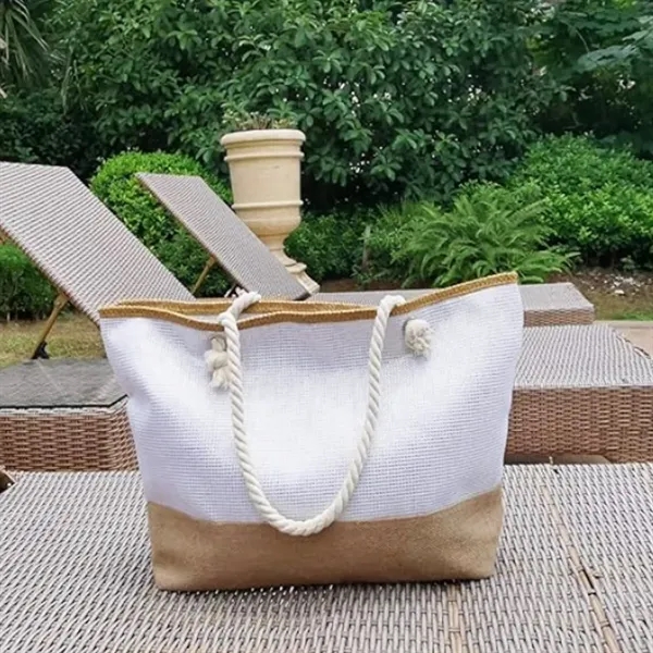 Canvas and Jute Tote Bag with Rope Handles - Canvas and Jute Tote Bag with Rope Handles - Image 3 of 4
