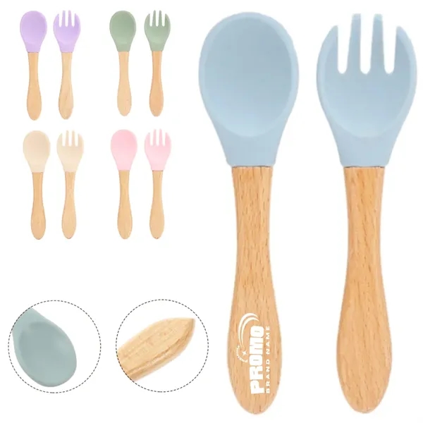 Eco Baby Spoon and Fork Set with Wooden Grip - Eco Baby Spoon and Fork Set with Wooden Grip - Image 0 of 6